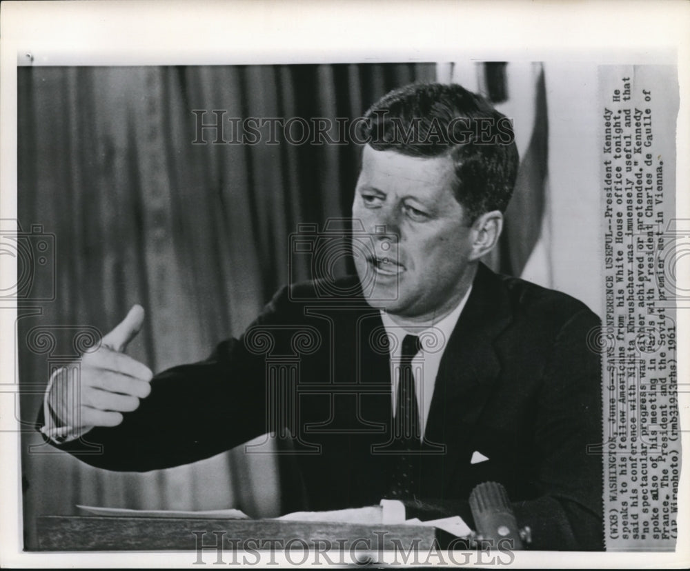 1961 Press Photo Conference with Krushchev is useful said Pres. Kennedy - Historic Images