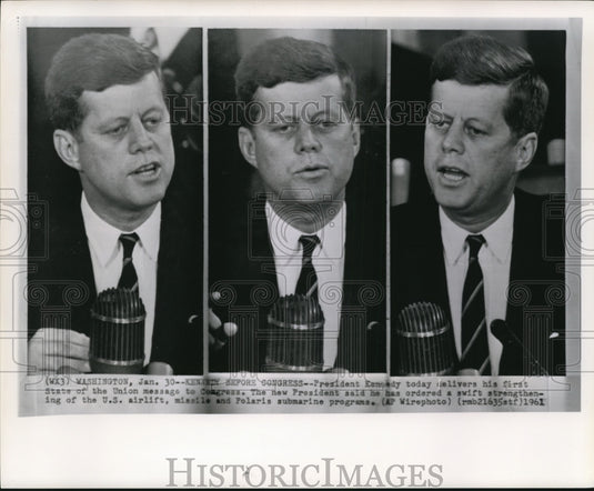 1961 Press Photo Pres.Kennedy delivers 1st State of the Union msg. to Congress - Historic Images