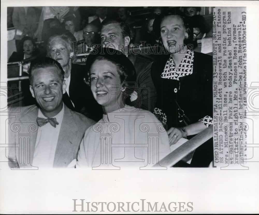 1951 Press Photo Elliot Roosevelt and Fiance Mrs. Minnewa Bell Ross at Gulstream - Historic Images