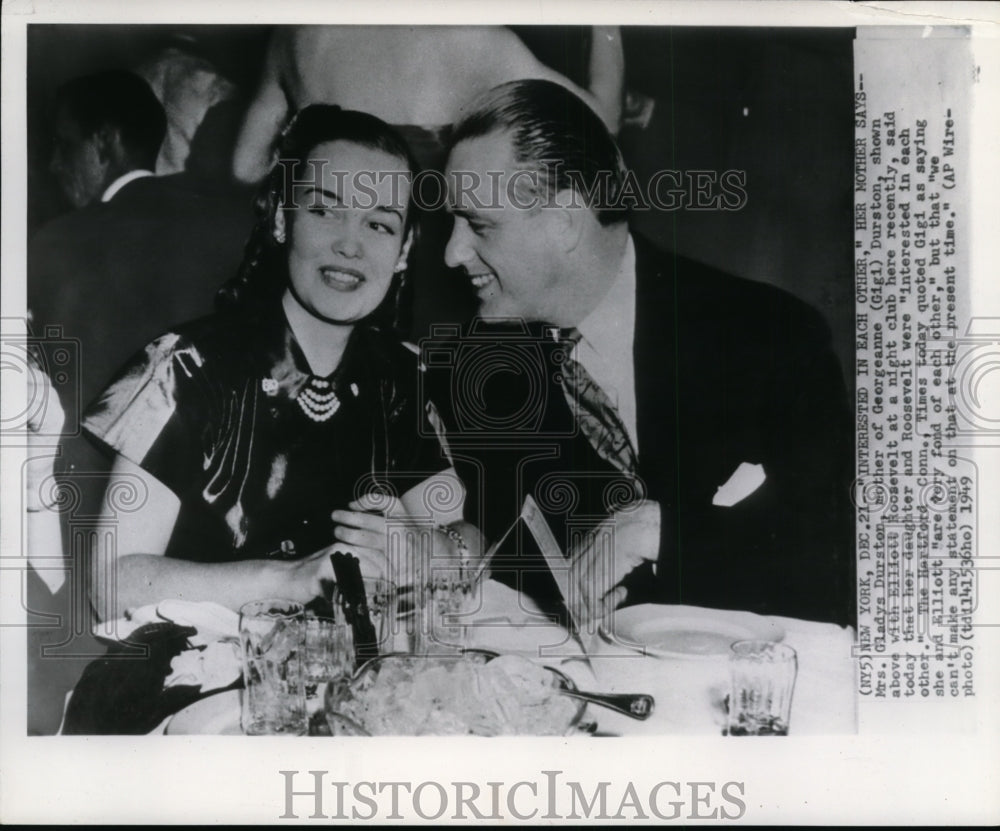 1950 Wire Photo Mrs Gladys Durston with Elliott Roosevelt at night club - Historic Images