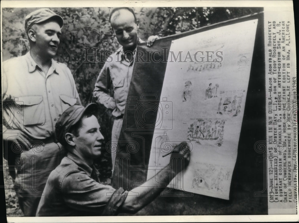 1943 Press Photo Maj. Archibald Roosevvelt watched Artist Editor Sgt. J.B.Gray. - Historic Images