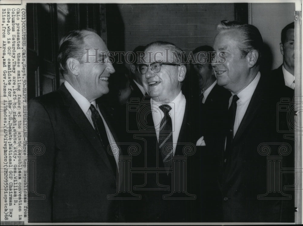 1968 Press Photo Atty Gen William Saxbe, Chairman Ray Bliss &amp; Gov James Rhodes - Historic Images