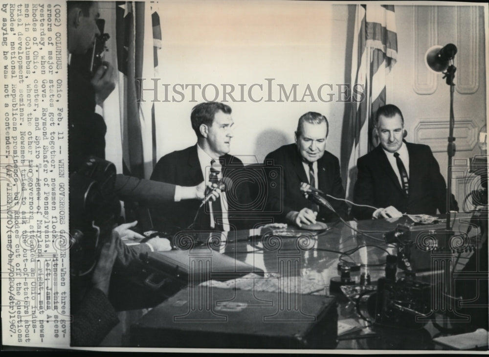 1967 Wire Photo Gov Raymond Shafer, Gov James Rhodes &amp; Gov Spiro Agnew - Historic Images