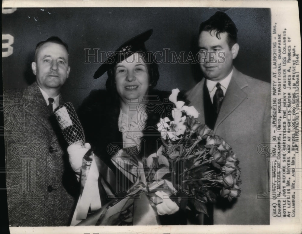 1944 Press Photo Mr &amp; Mrs Edward Meyers &amp; Mayor James Rhodes - Historic Images