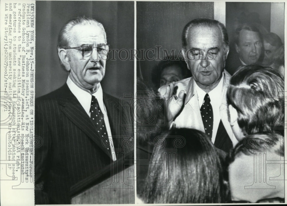 1971 Press Photo L.B.Johnson Speaks at N.Y.University&#39;s Graduate School of Bus. - Historic Images