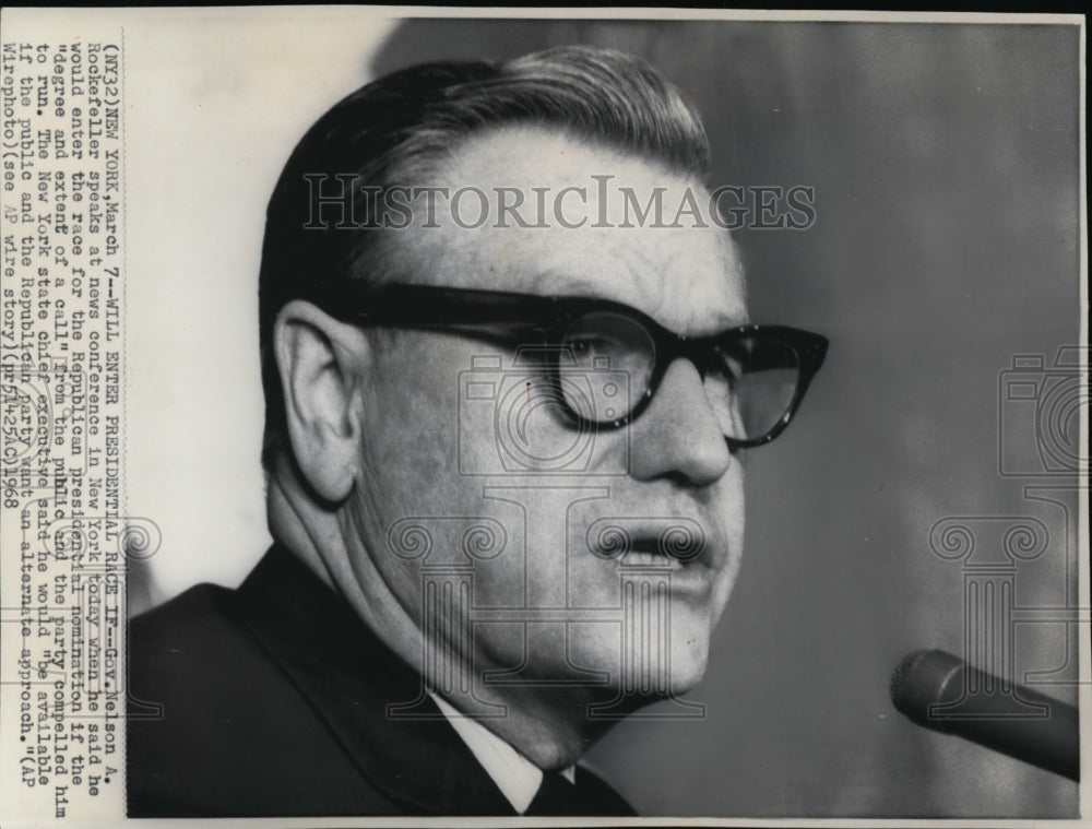 1968 Press Photo Gov. Nelson A. Rockefeller speaks at news conference in New - Historic Images