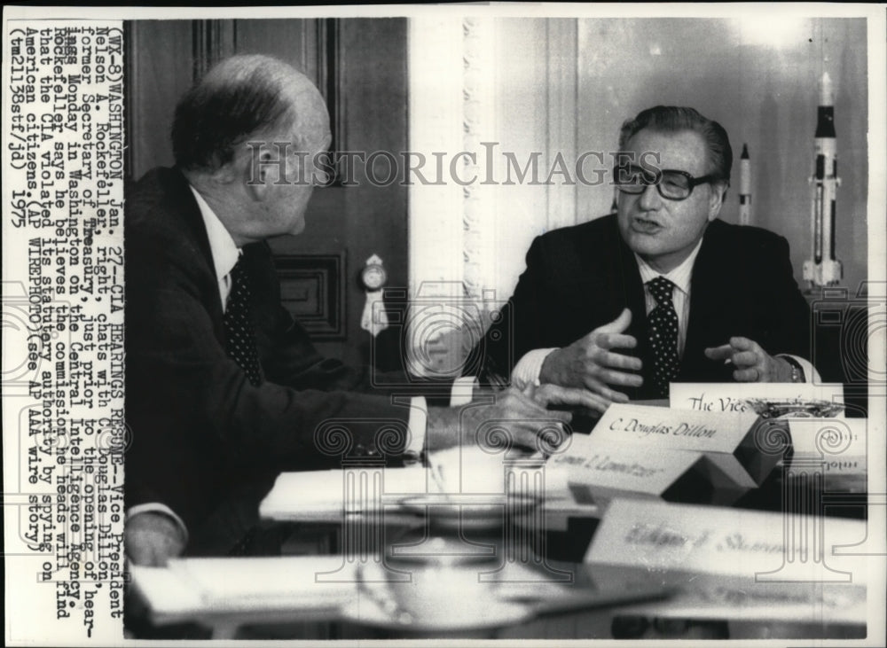 1975 Press Photo VP Nelson A. Rockefeller Chats with C.Douglas Dillon - Historic Images