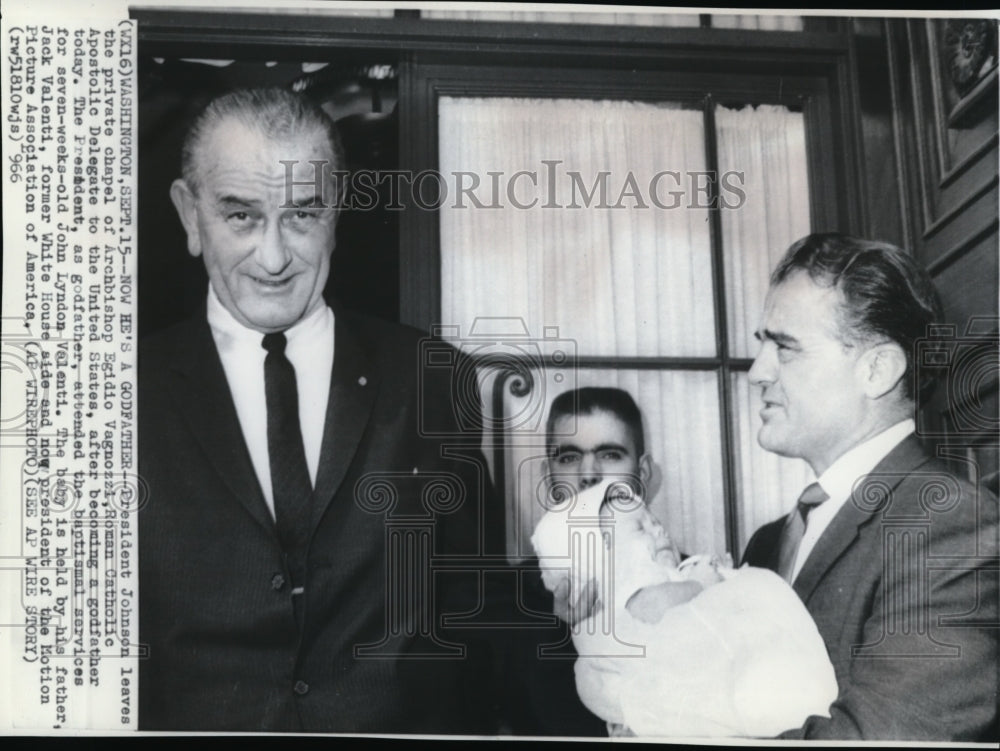 1966 Wire Photo Pres.Johnson Attended Baptismal Services of John Lyndon Valenti - Historic Images