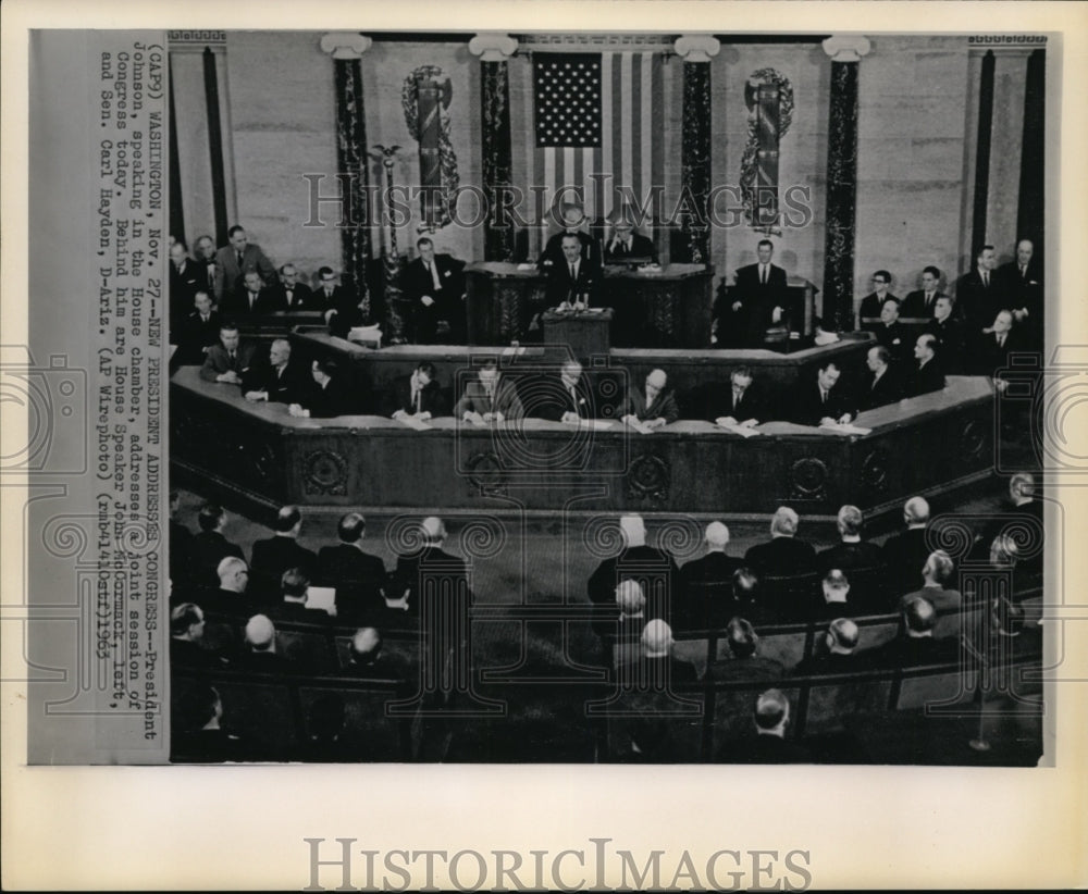 1963 Press Photo Pres Johnson speaking in the House Chamber - Historic Images