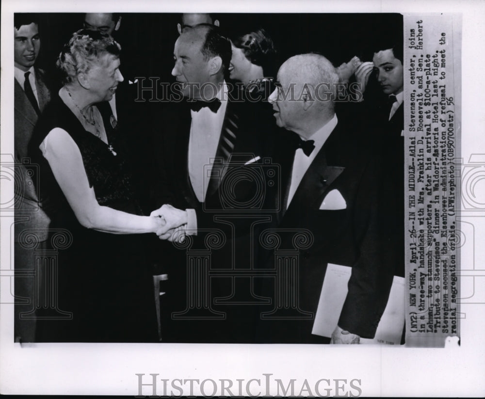 1956 Press Photo Mrs Elanor Roosevelt, Adlai Stevenson and Sen. Herbert - Historic Images