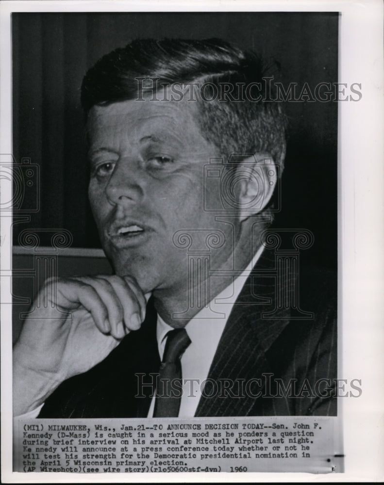 1960 Press Photo Sen John F. Kennedy in a Serious Mood During His Interview - Historic Images