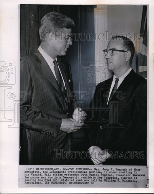 1960 Press Photo Sen J.F,Kennedy is Shown Chatting in His Office with C.Winston - Historic Images