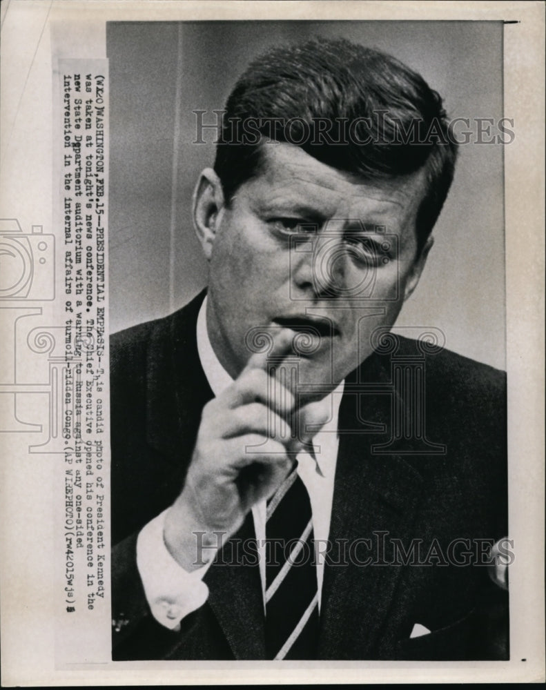 1961 Press Photo Pres. Kennedy open his conference with warning to Russia - Historic Images