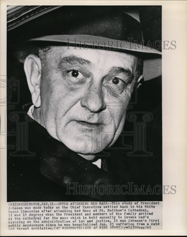 1965 Press Photo President Johnson was made as the Chief Executive settled back - Historic Images