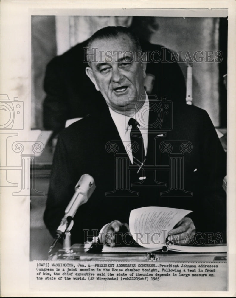 1965 Press Photo Pres.Johnson addresses Congress in jointsession in HouseChamber - Historic Images