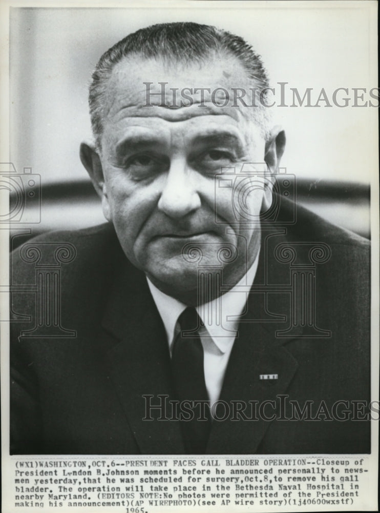 1965 Press Photo Pres. Johnson for Gall Bladder Operation in Bethesda Naval Hosp - Historic Images