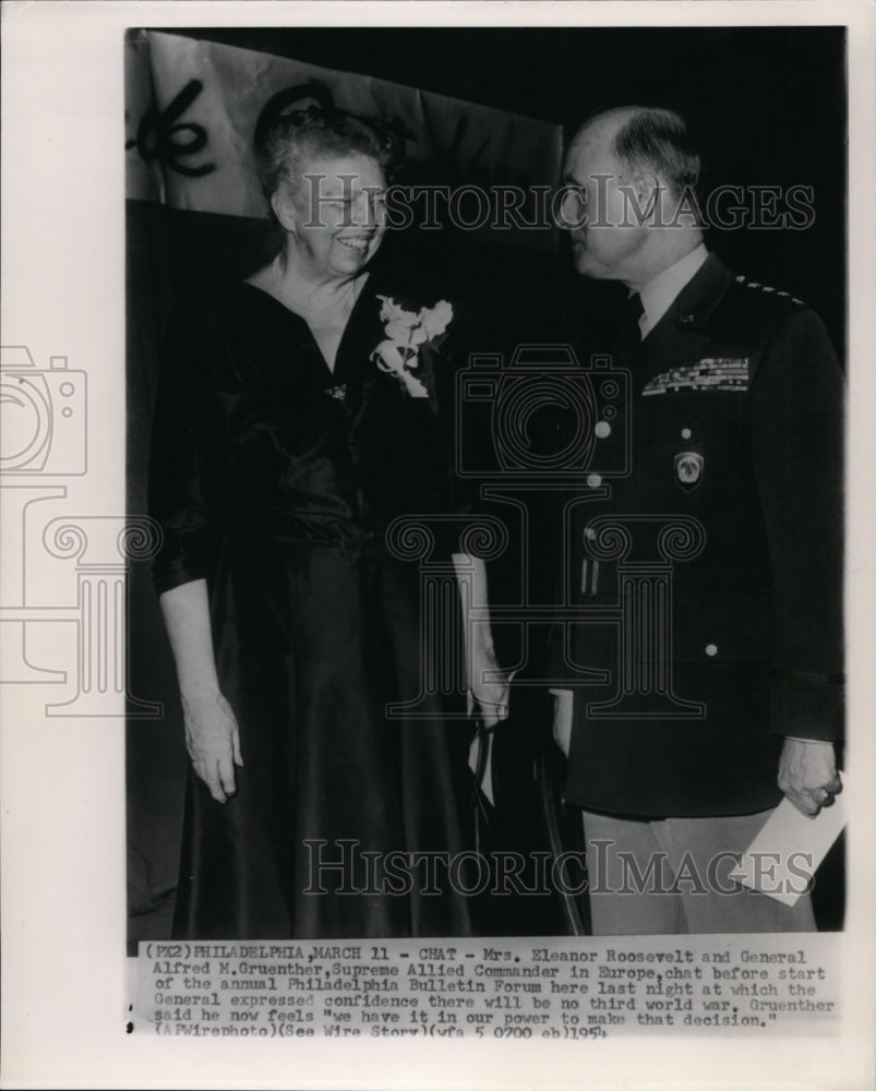 1954 Press Photo Mrs. Roosevelt &amp; Gen. Gruenther chats in Philadelphia - Historic Images