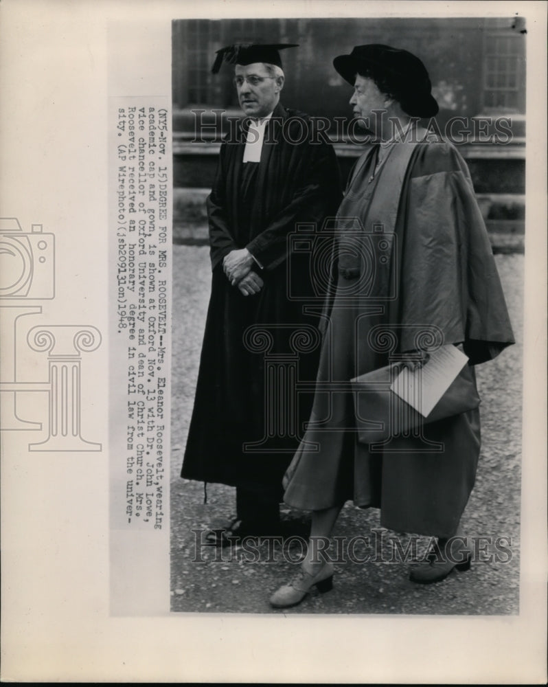 1948 Press Photo Mrs.Roosevelt gets honorary degree for civillaw from OxfordUniv - Historic Images