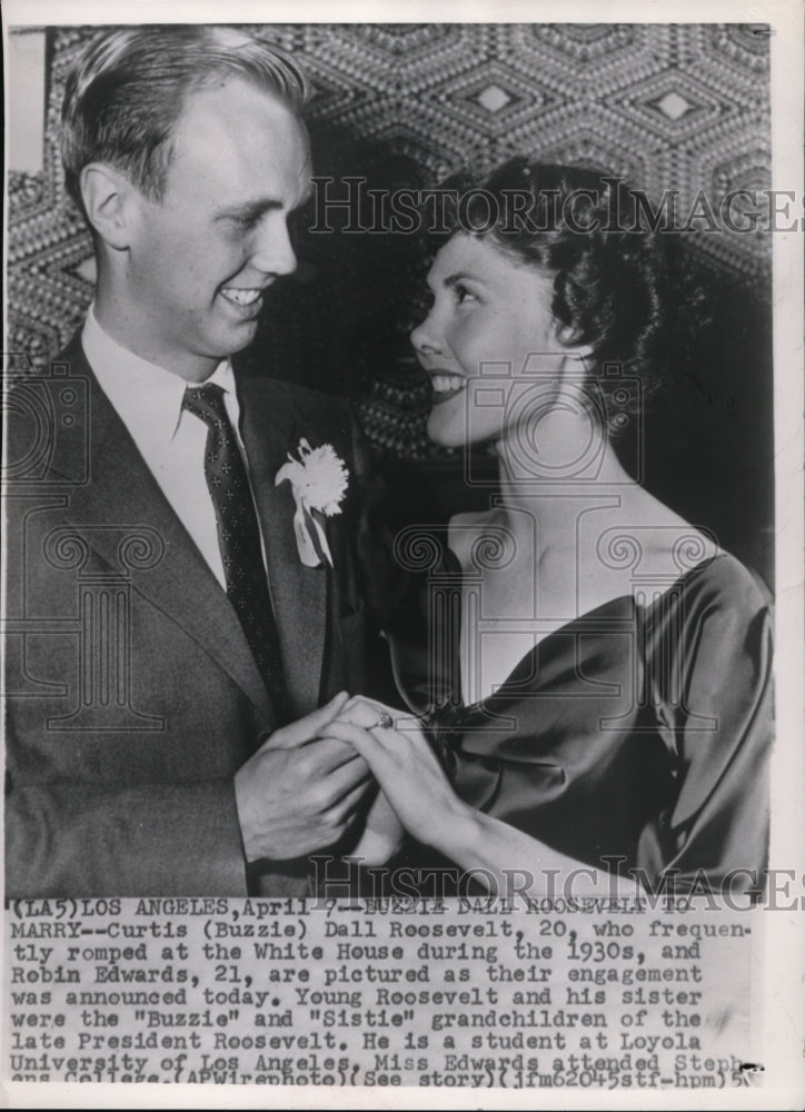 1950 Wire Photo Curtis Roosevelt &amp; Robin Edwards on their engagement - cvw10907 - Historic Images