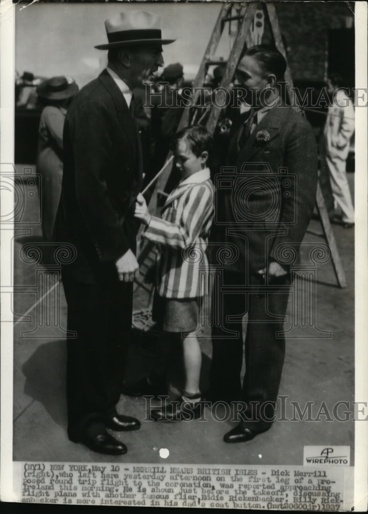 1937 Press Photo Rickenbacker with son readying for his round trip flight - Historic Images