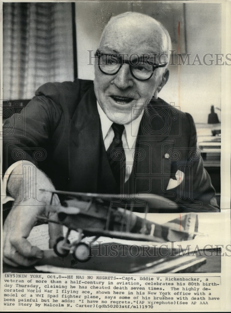 1970 Press Photo Capt. Rickenbacker says he has no regrets at his 80th birthday - Historic Images