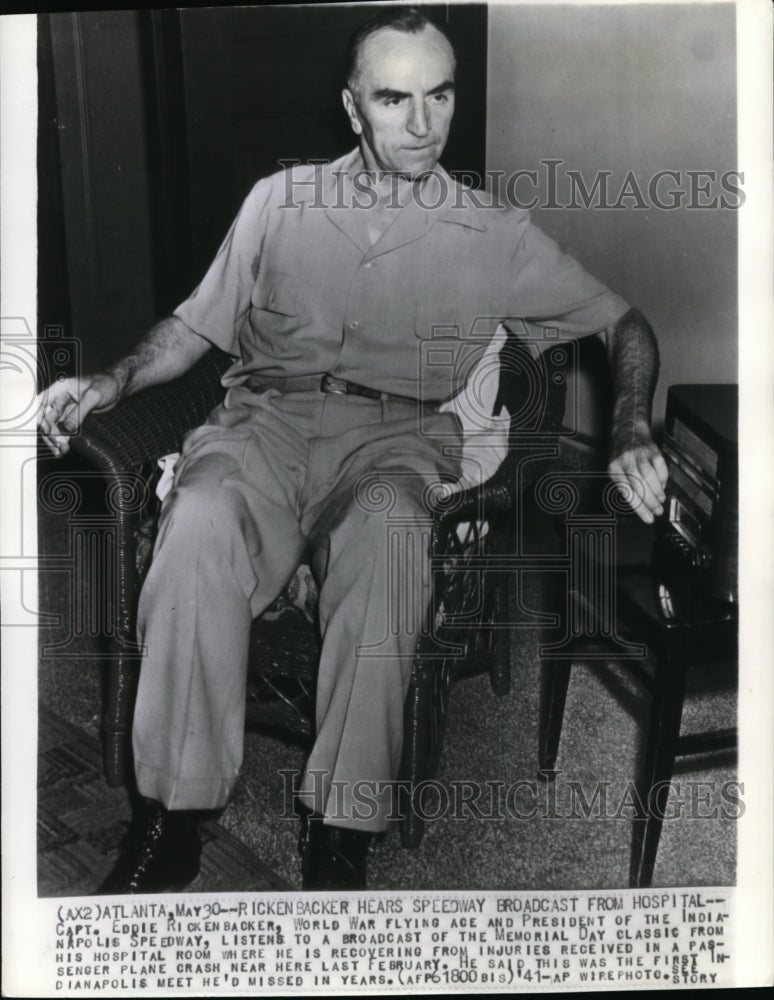 1941 Press Photo Rickenbacker listens broadcast of memorialday classics athosp. - Historic Images