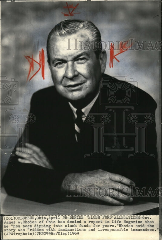 1969 Gov. Rhodes denies Slush fund allegations in Life Magazine - Historic Images