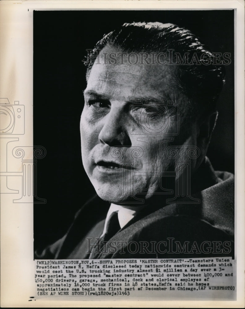 1973 Press Photo President James Hoffa Proposed Master Contact - Historic Images