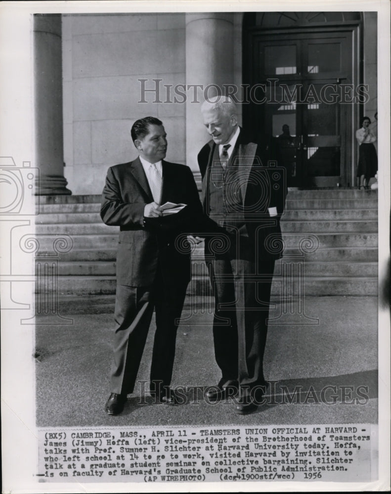 1956 Press Photo James Hoffa Talks With Prof. Sumner Slichter At Harvard - Historic Images