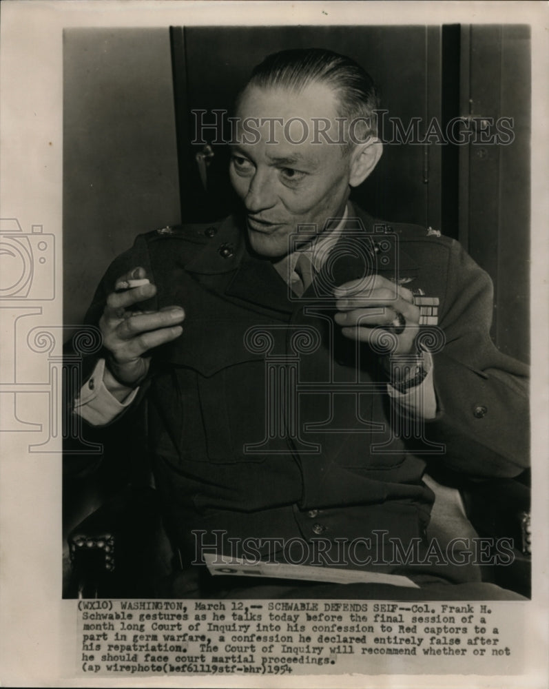 1954 Press Photo Col. Schwable declared entirely false after his repatriation - Historic Images