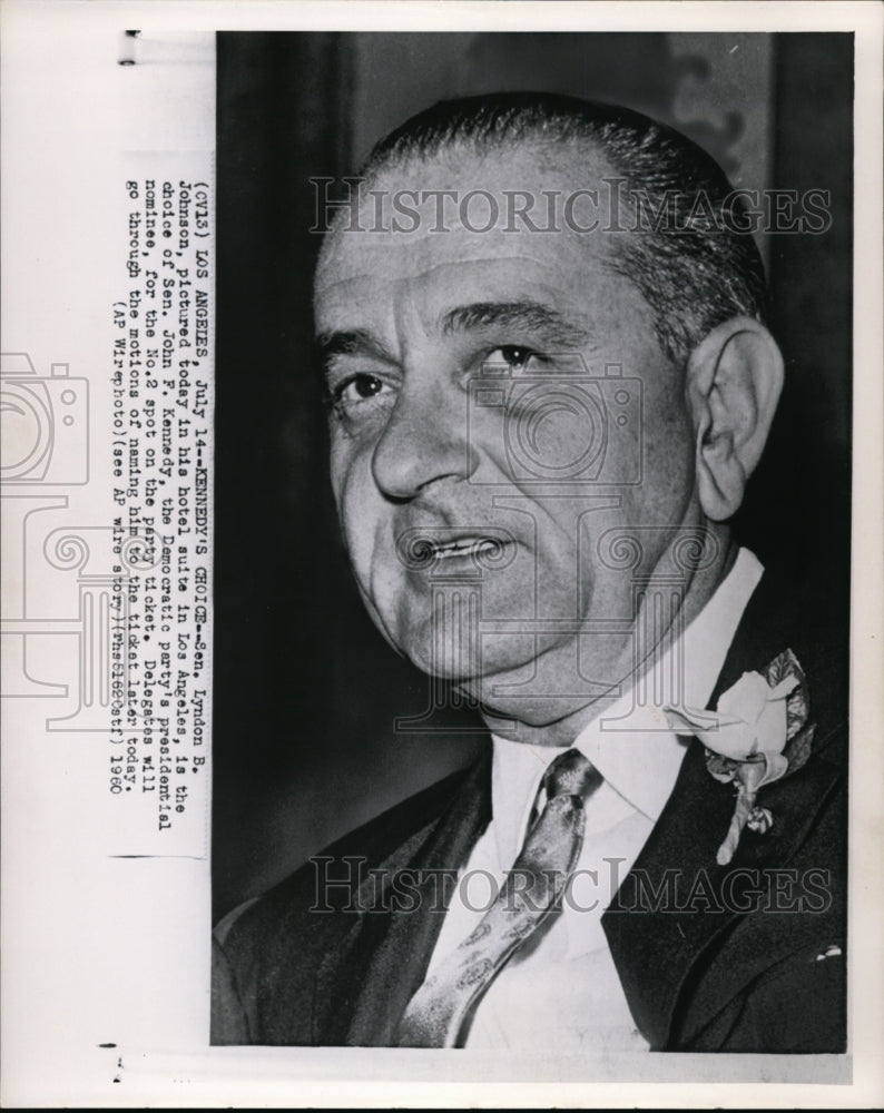 1960 Press Photo Se. Johnson in Los Angeles is the choice of Sen. Kennedy - Historic Images