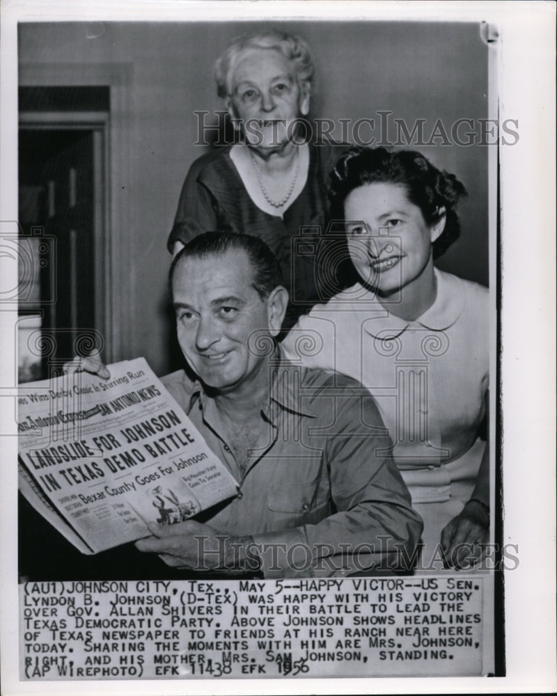 1956 Press Photo Sen. Johnson was happy with his victory in their battle to lead - Historic Images