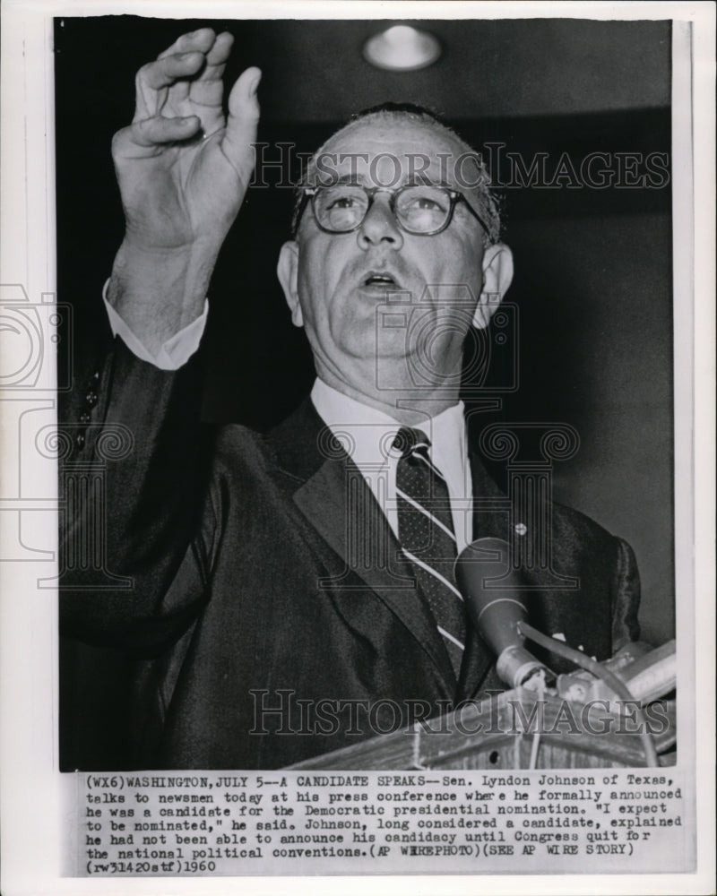 1960 Press Photo Sen. Johnson announced he was a candidate for the nomination - Historic Images