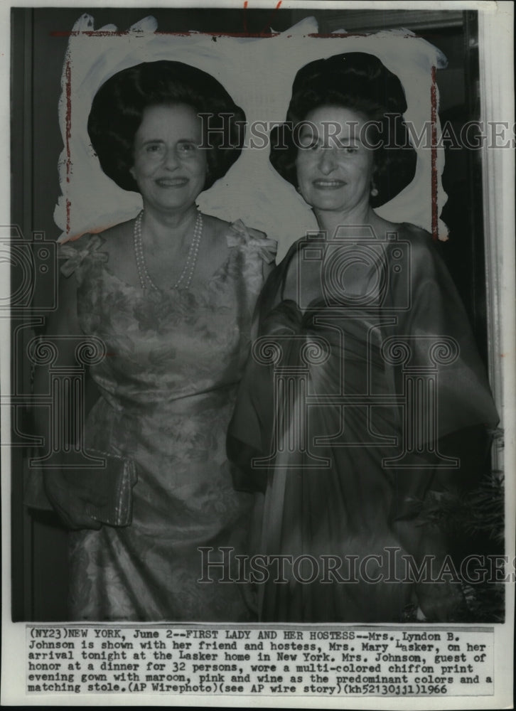 1966 Mrs. Johnson with her friend on her arrival in New York - Historic Images