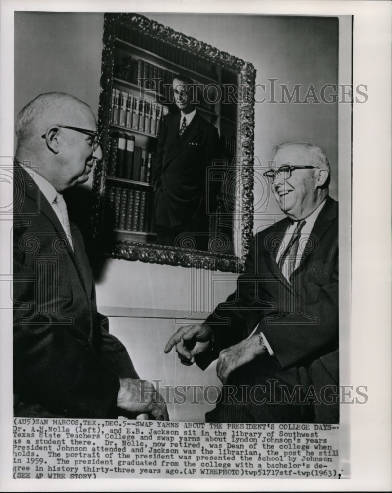 1963 Press Photo Dr. Nolle &amp; Jackson swap yarns about president&#39;s college days - Historic Images