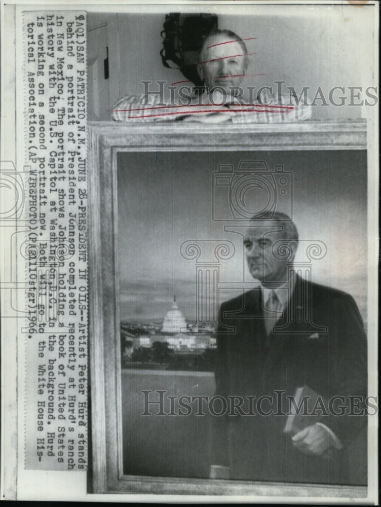 1966 Hurd stands behind a portrait of Pres, Johnson in New Mexico - Historic Images