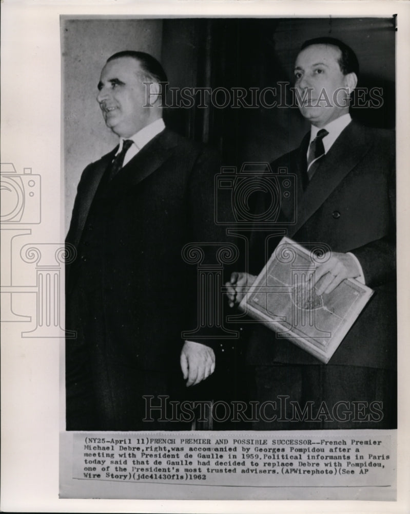 1962 Press Photo Debre was accompanied by Pompidou after meeting - Historic Images