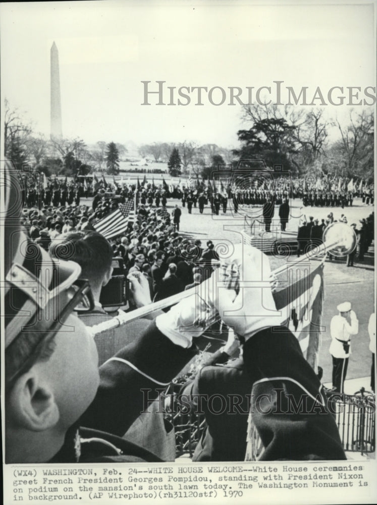 1970 Press Photo White House ceremonies greet Pres. Pompidou with Pres. Nixon - Historic Images