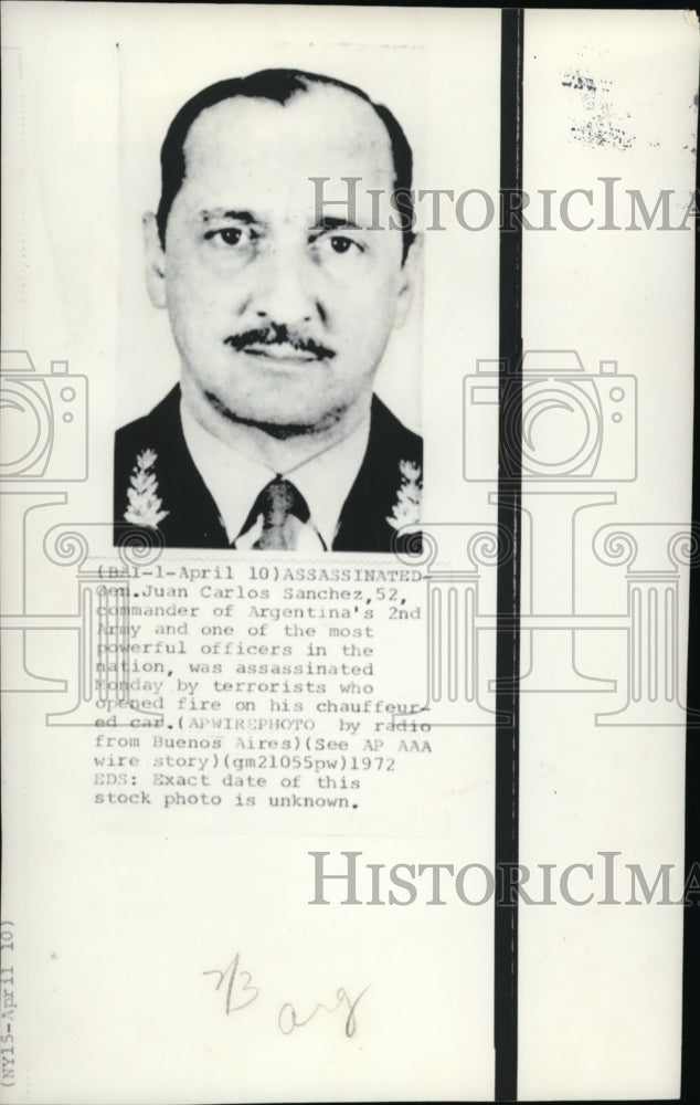 1972 Press Photo Gen. Sanchez was assassinated by terrorists - Historic Images