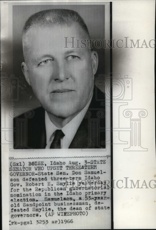 1966 Press Photo Sen. Samuelson defeated 3-term Gov. Smylie for Gobernatorial - Historic Images
