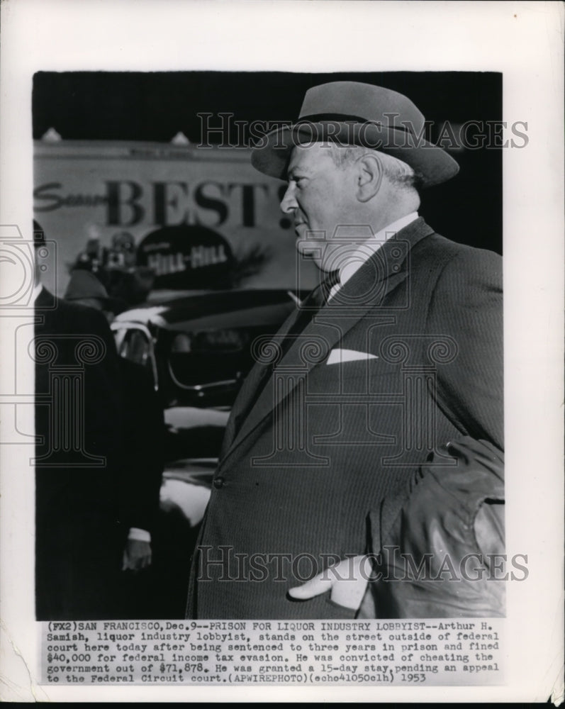1953 Wire Photo Samish sentenced to 3 years in prison and fined for $40000 - Historic Images