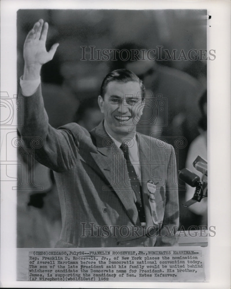 1952 Press Photo Rep. Franklin D. Roosevelt places the nomination of Averell - Historic Images