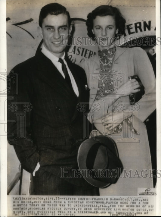 1937 Wire Photo Franklin D. Roosevelt and his bride just home from a European - Historic Images