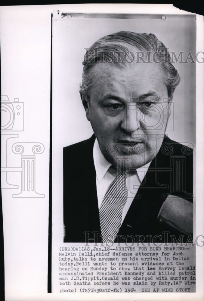 1964 Press Photo Chief defense attorney for Jack Ruby, Melvin Belli - Historic Images