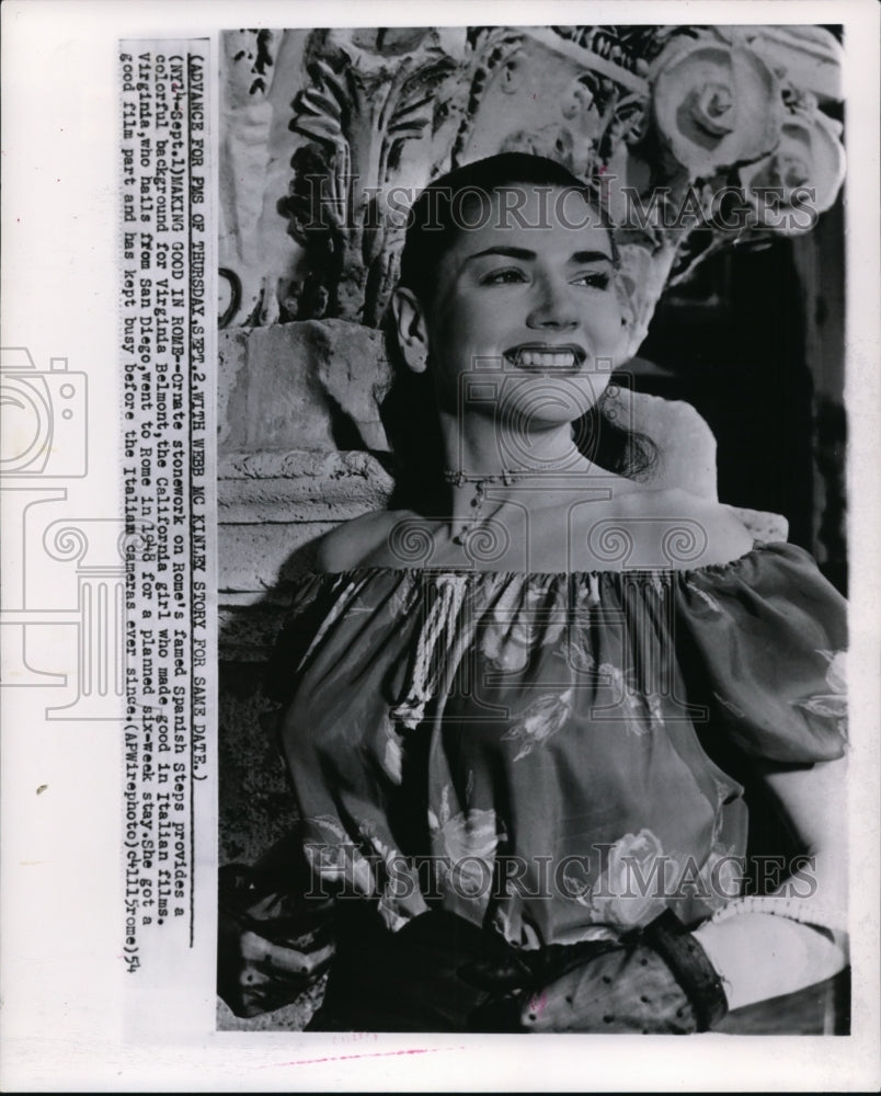 1954 Press Photo California girl Virginia Belmont on Italian films - Historic Images