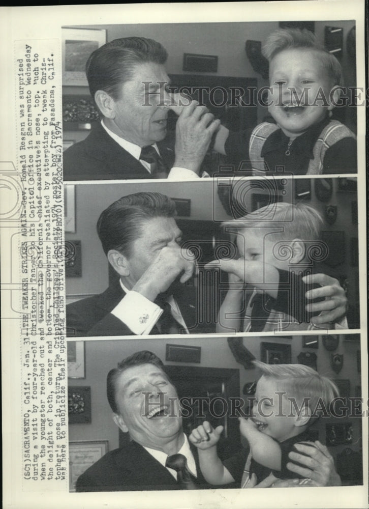 1974 Press Photo Gov Ronald Reagan &amp; Christopher Tanper at Sacramento Capitol - Historic Images