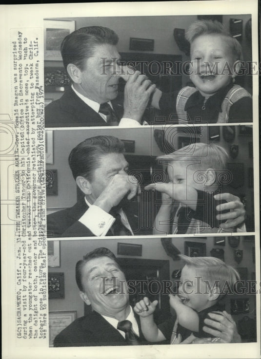 1974 Press Photo Gov Ronald Reagan & Christopher Tanper at Sacramento Capitol - Historic Images