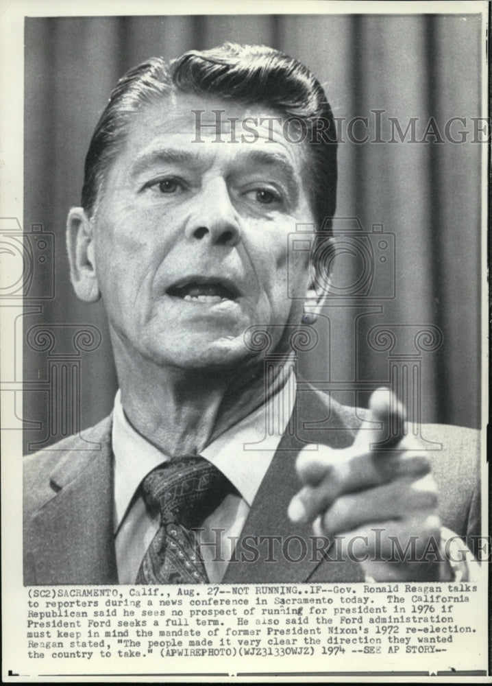 1974 Press Photo California Gov Ronald Reagan not running for President - Historic Images