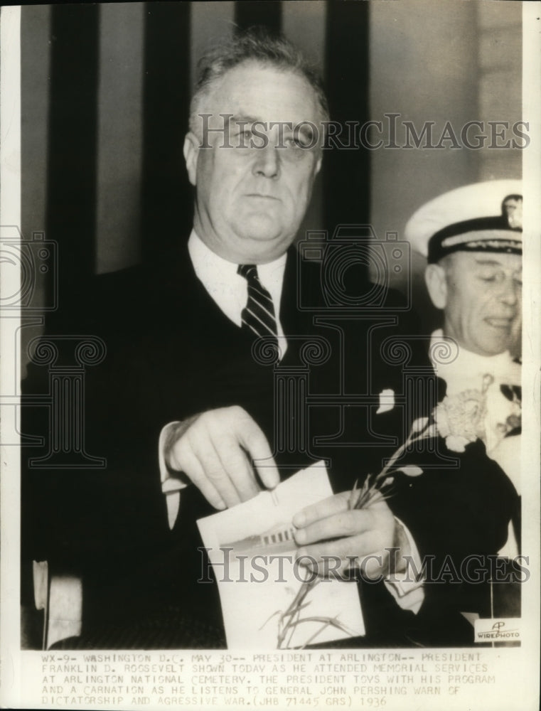 1938 Press Photo Pres Franklin Roosevelt at Arlington Memorial Cemetery - Historic Images