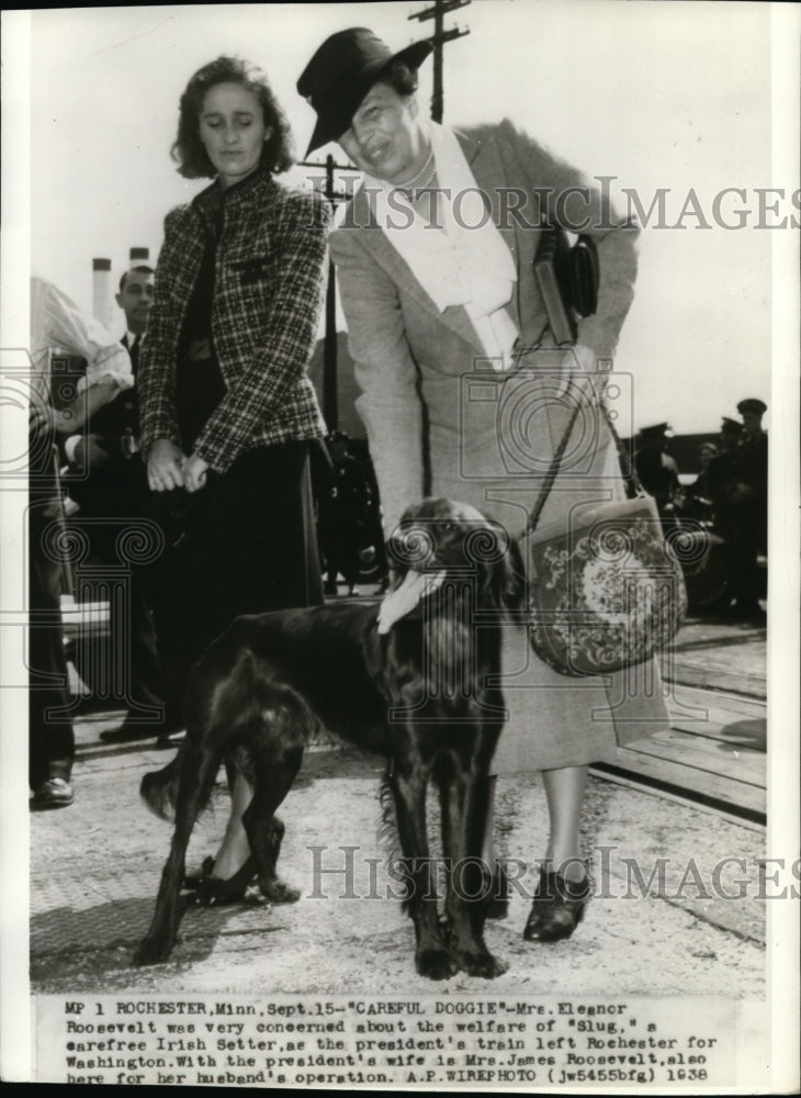 1938 Press Photo Mrs. Roosevelt was very concerned about the welfare of &quot;Slug&quot; - Historic Images